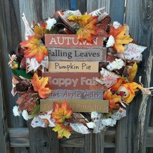 Autumn Words Pumpkin Pie Wreath Autumn Thanksgiving Deco Mesh Handmade 18"
